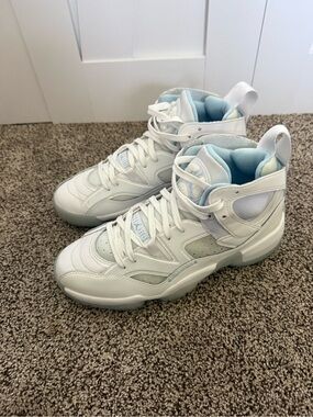 High-Top Sneakers in White with Light Blue Accents